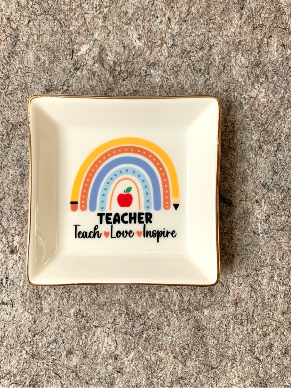 Teacher rainbow teach love inspire ceramic trinket dish